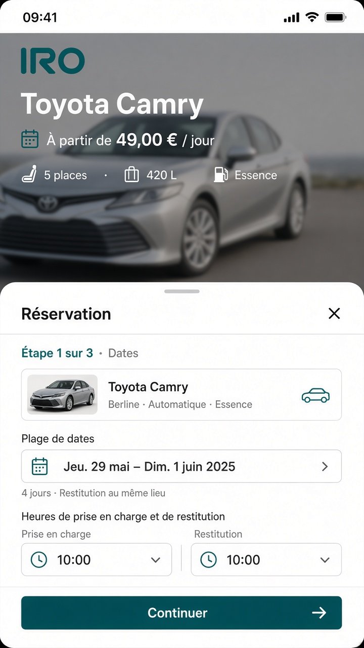 Demande de réservation dans l'application IRO